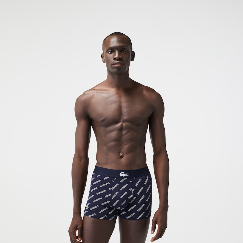 Calção Azul Marinho Azuis Branco Cinzentas Azul Marinho Azuis Masculino Lacoste Stretch Cotton Trunk 3-Pack QW2-90759C8