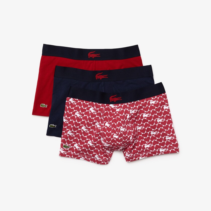 Calção Vermelhas Azul Marinho Azuis Branco Masculino Lacoste Valentine's Day Stretch Cotton Trunk 3-Pack JT3-30713Q2