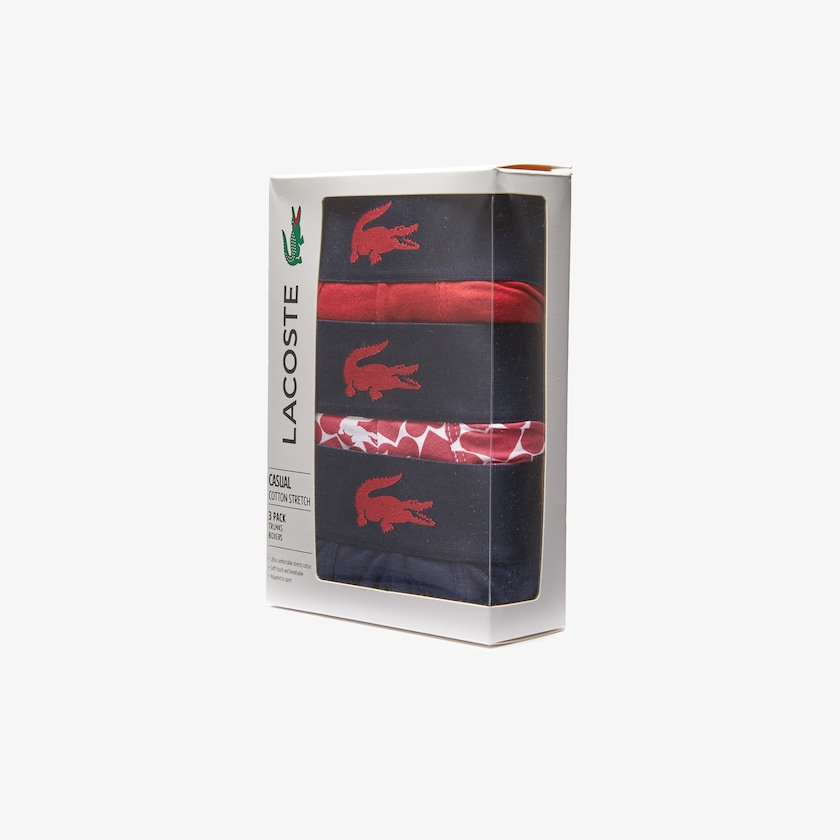 Calção Vermelhas Azul Marinho Azuis Branco Masculino Lacoste Valentine's Day Stretch Cotton Trunk 3-Pack JT3-30713Q2
