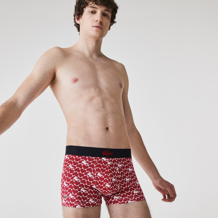 Calção Vermelhas Azul Marinho Azuis Branco Masculino Lacoste Valentine's Day Stretch Cotton Trunk 3-Pack JT3-30713Q2