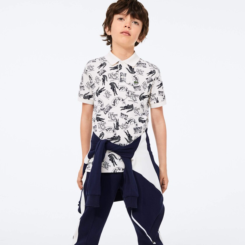 Camisa Polo Branco Azul Marinho Azuis Criança Lacoste All-Over Croc Print Cotton Petit Piqué TK2-45264K9