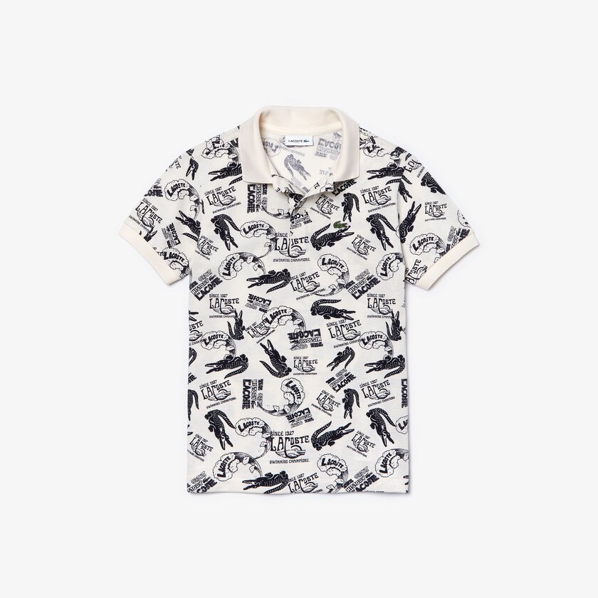 Camisa Polo Branco Azul Marinho Azuis Criança Lacoste All-Over Croc Print Cotton Petit Piqué TK2-45264K9