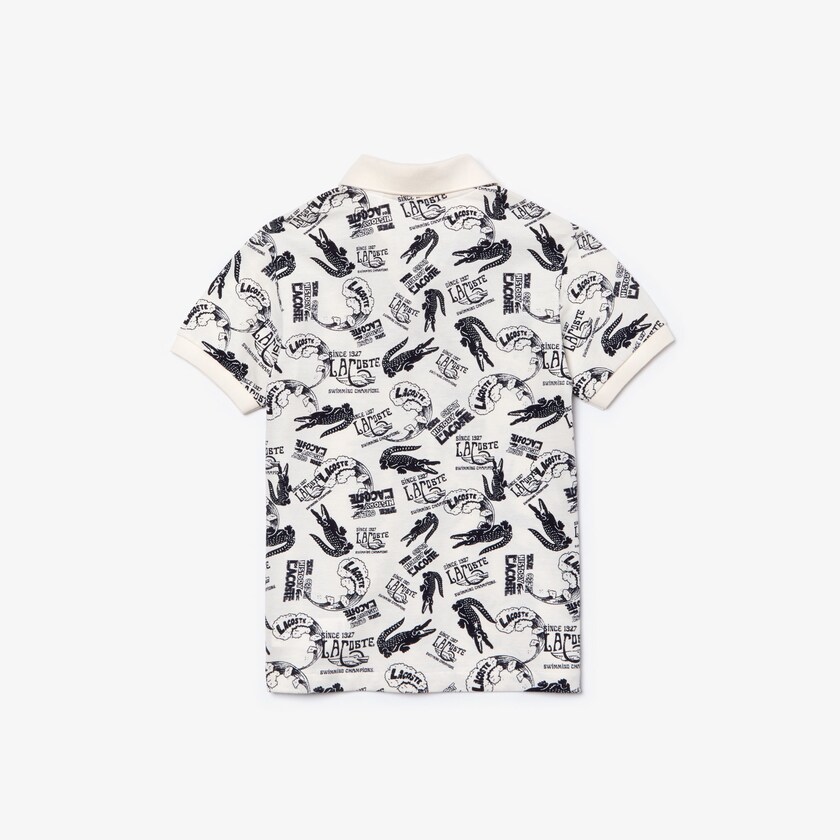 Camisa Polo Branco Azul Marinho Azuis Criança Lacoste All-Over Croc Print Cotton Petit Piqué TK2-45264K9