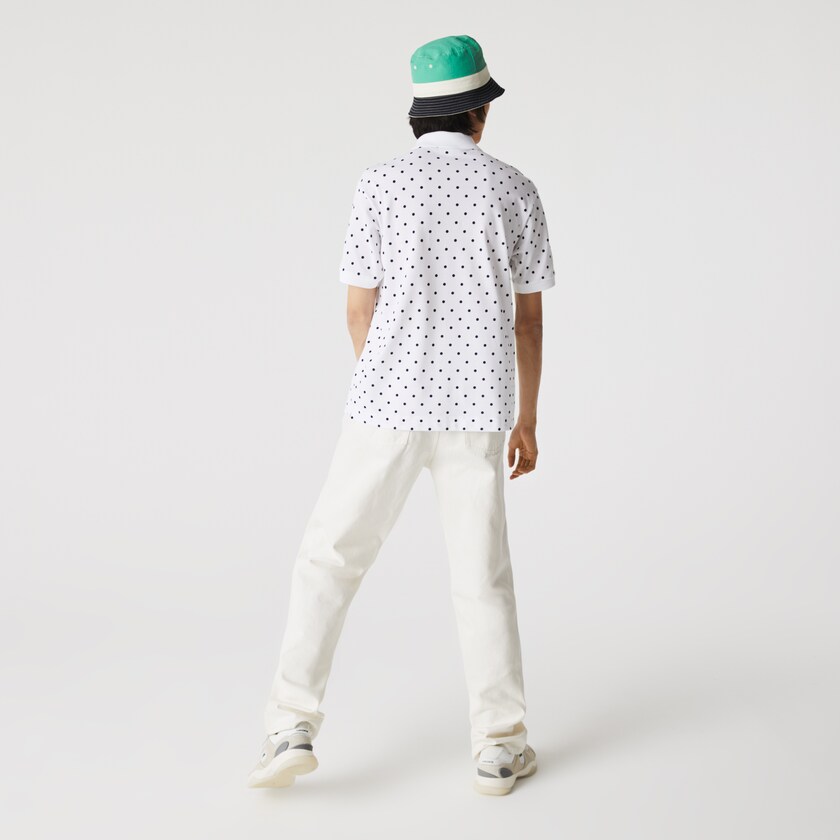 Camisa Polo Branco Azul Marinho Azuis Masculino Lacoste Classic Fit Polka Dot Cotton Piqué LV9-58225E1