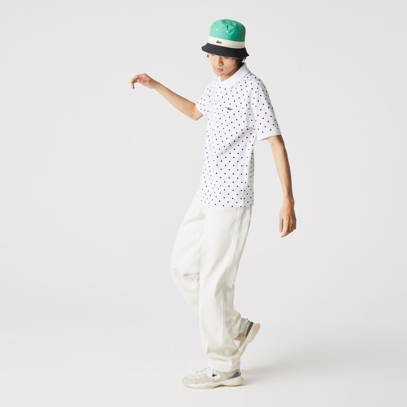 Camisa Polo Branco Azul Marinho Azuis Masculino Lacoste Classic Fit Polka Dot Cotton Piqué LV9-58225E1
