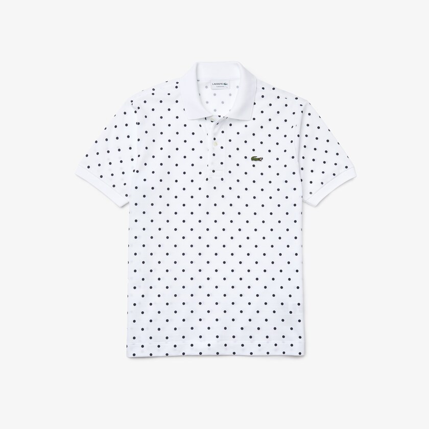 Camisa Polo Branco Azul Marinho Azuis Masculino Lacoste Classic Fit Polka Dot Cotton Piqué LV9-58225E1