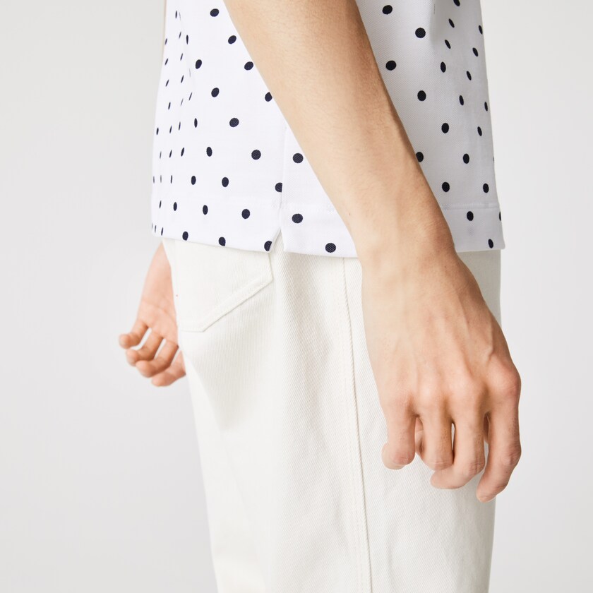 Camisa Polo Branco Azul Marinho Azuis Masculino Lacoste Classic Fit Polka Dot Cotton Piqué LV9-58225E1