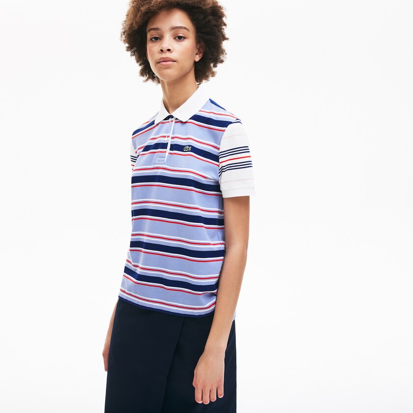 Camisa Polo Roxo Azul Marinho Azuis Branco Vermelhas Luz Rosa Feminino Lacoste Classic Fit Striped Cotton TR4-35363X7