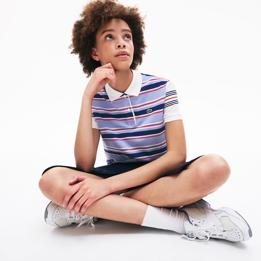 Camisa Polo Roxo Azul Marinho Azuis Branco Vermelhas Luz Rosa Feminino Lacoste Classic Fit Striped Cotton TR4-35363X7