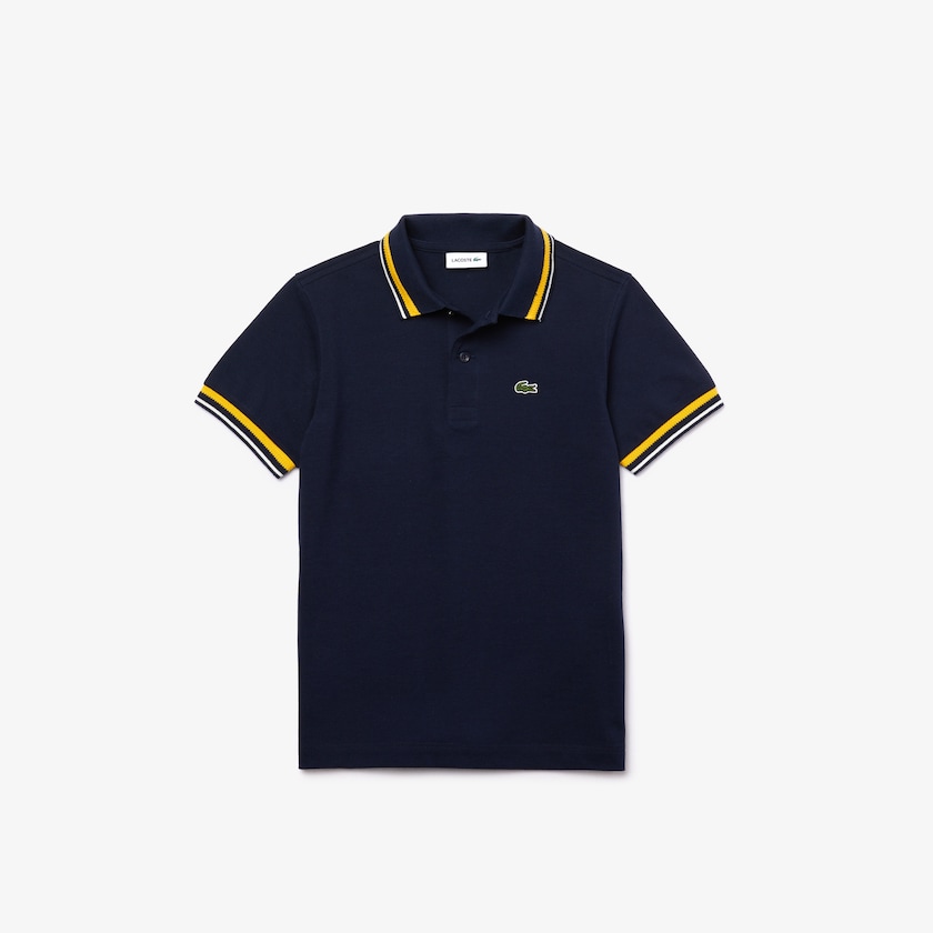 Camisa Polo Azul Marinho Azuis Branco Criança Lacoste Contrast Detail Cotton Piqué BI6-72957B9