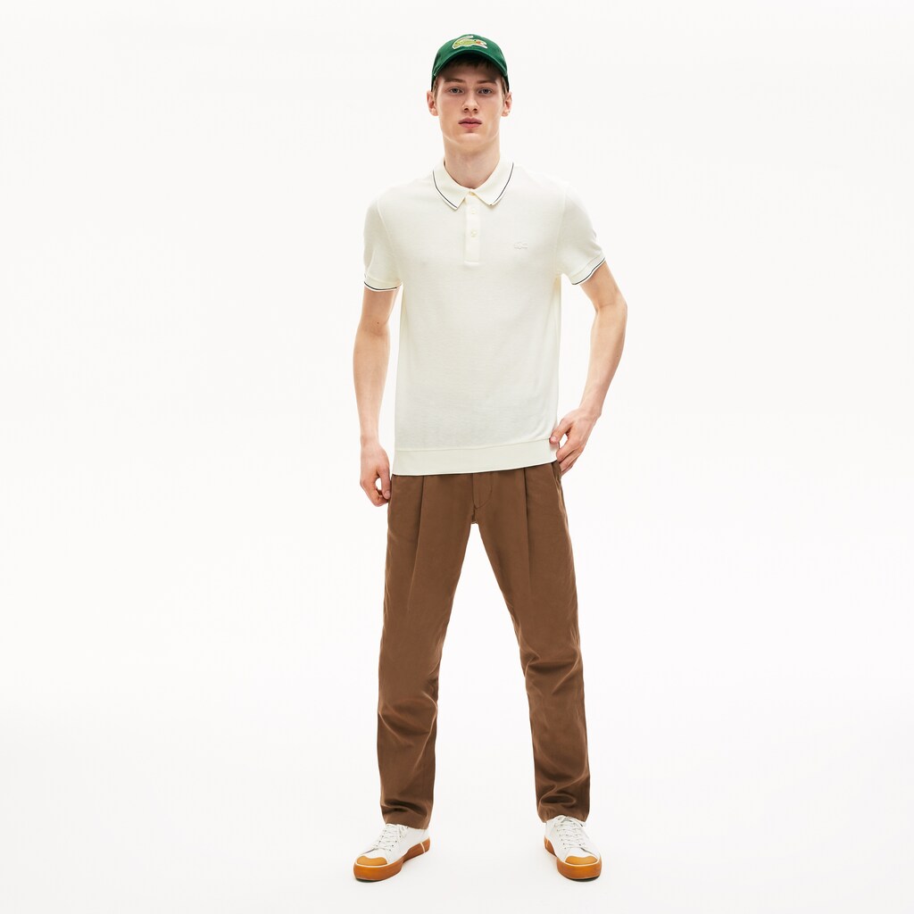 Camisa Polo Branco Pretas Masculino Lacoste Cotton-Silk Piqué ZJ1-02500Z4