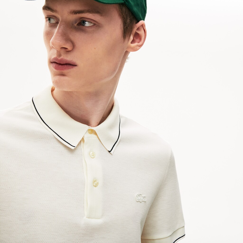 Camisa Polo Branco Pretas Masculino Lacoste Cotton-Silk Piqué ZJ1-02500Z4