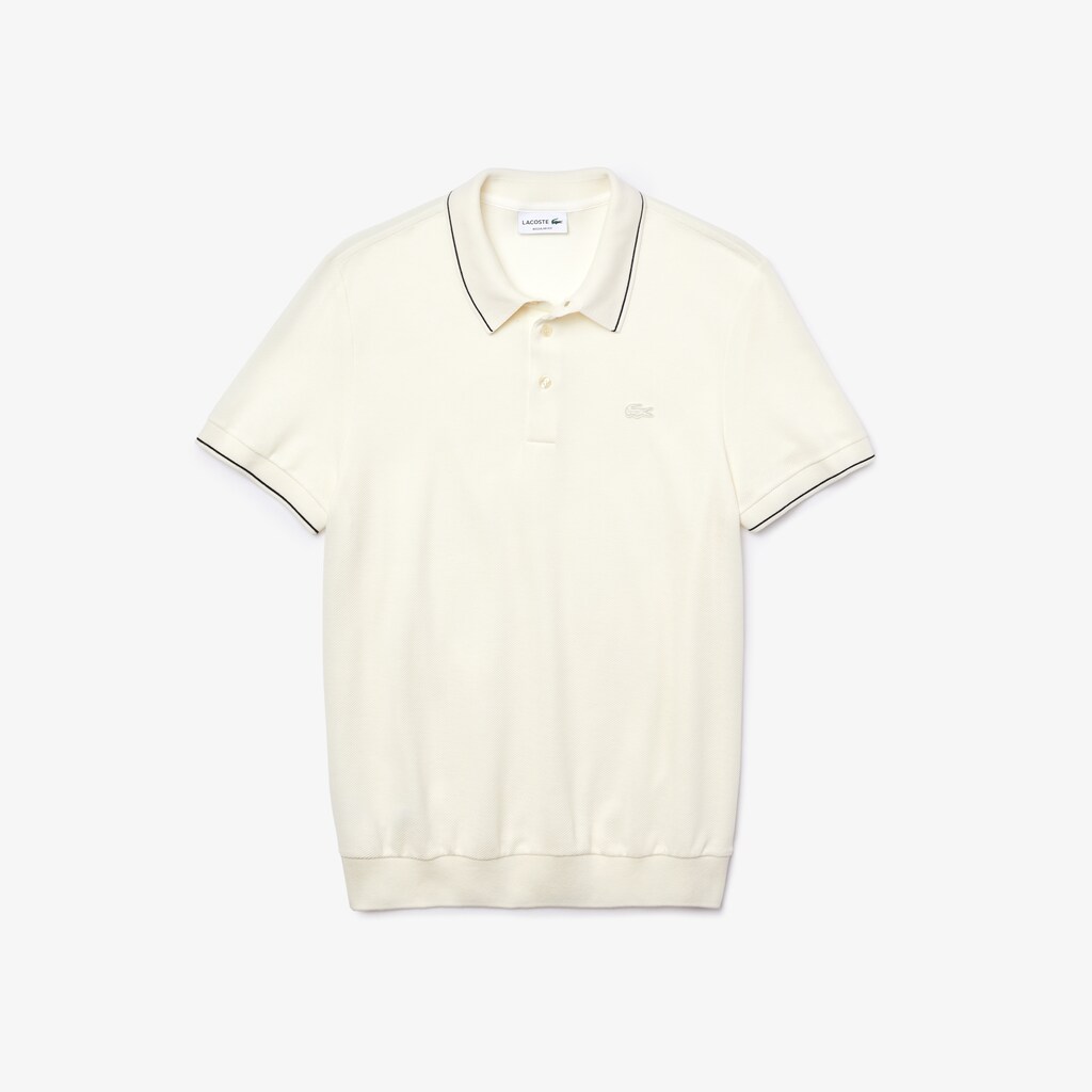 Camisa Polo Branco Pretas Masculino Lacoste Cotton-Silk Piqué ZJ1-02500Z4
