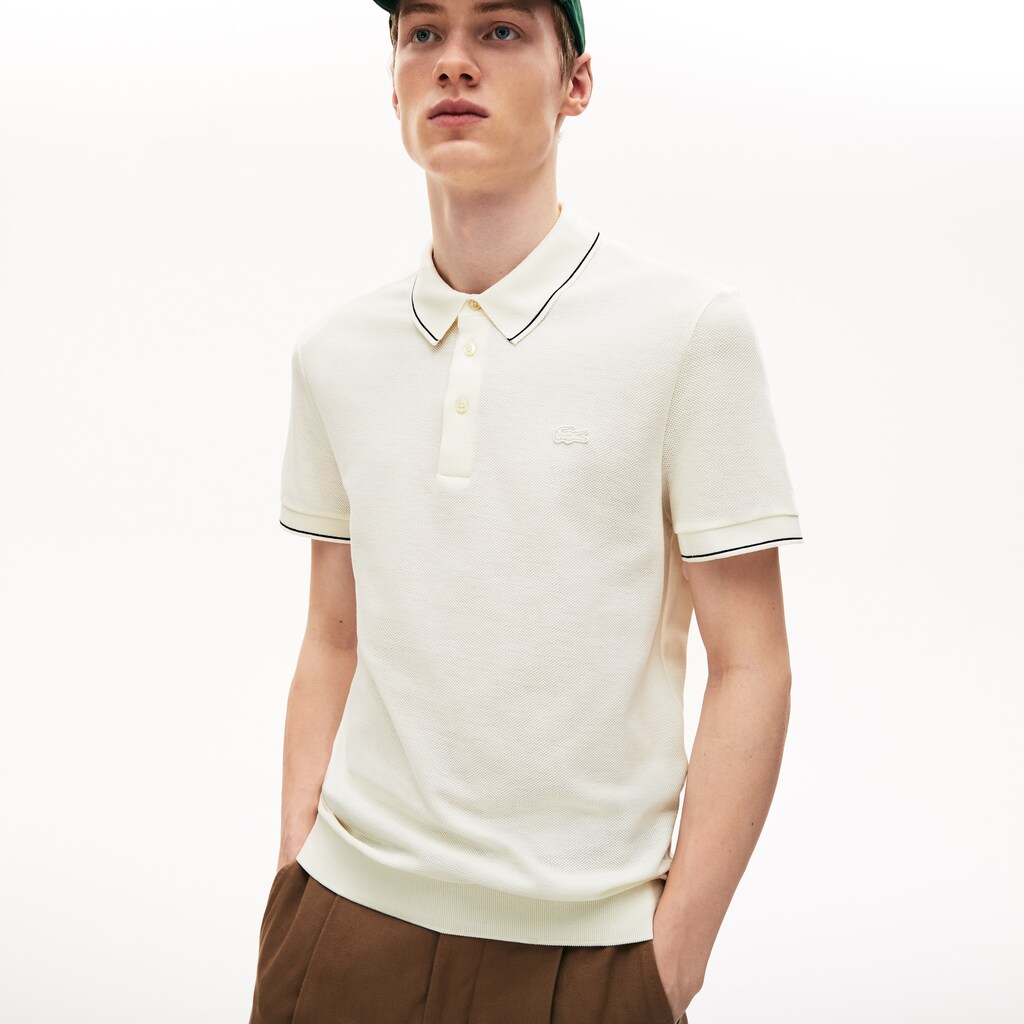 Camisa Polo Branco Pretas Masculino Lacoste Cotton-Silk Piqué ZJ1-02500Z4
