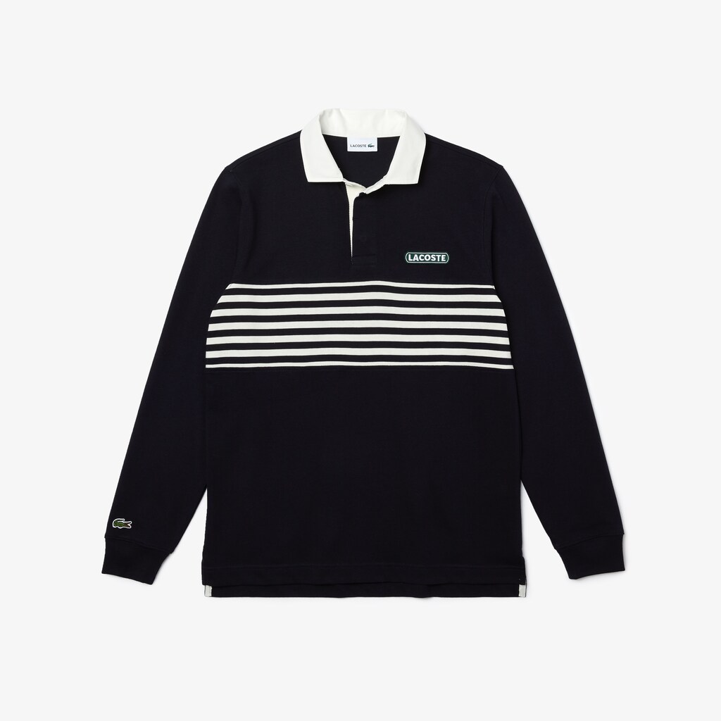 Camisa Polo Azul Marinho Azuis Branco Azul Marinho Azuis Masculino Lacoste Héritage Striped Thick Cotton Rugby WM1-47034M3