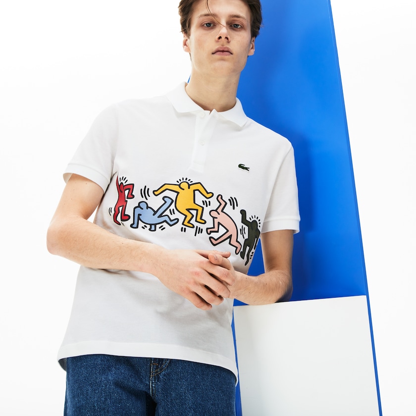Camisa Polo Branco Branco Masculino Lacoste Keith Haring Print Piqué LM9-63146G4