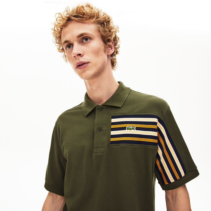 Camisa Polo Caqui Verdes Masculino Lacoste L.12.12 Off-Center Stripe Cotton Piqué GP4-60176A6