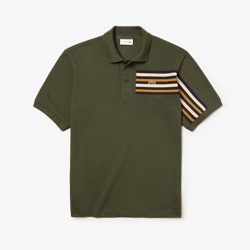 Camisa Polo Caqui Verdes Masculino Lacoste L.12.12 Off-Center Stripe Cotton Piqué GP4-60176A6