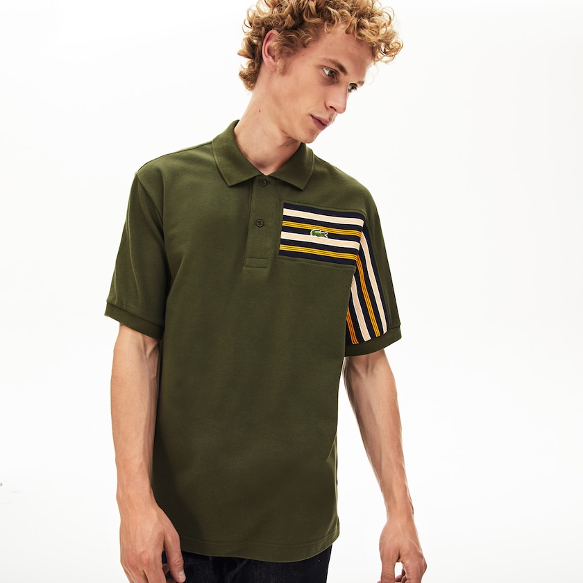 Camisa Polo Caqui Verdes Masculino Lacoste L.12.12 Off-Center Stripe Cotton Piqué GP4-60176A6