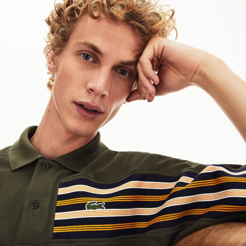 Camisa Polo Caqui Verdes Masculino Lacoste L.12.12 Off-Center Stripe Cotton Piqué GP4-60176A6
