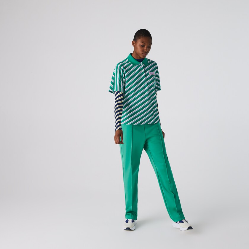 Camisa Polo Verdes Branco Feminino Lacoste LIVE Loose Fit Badge Striped Cotton Piqué HG6-45904I3