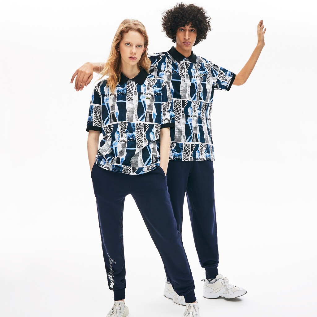 Camisa Polo Roxo Amarelas Branco Masculino Lacoste LIVE Loose Fit Graphic Print Cotton EH1-48024C0