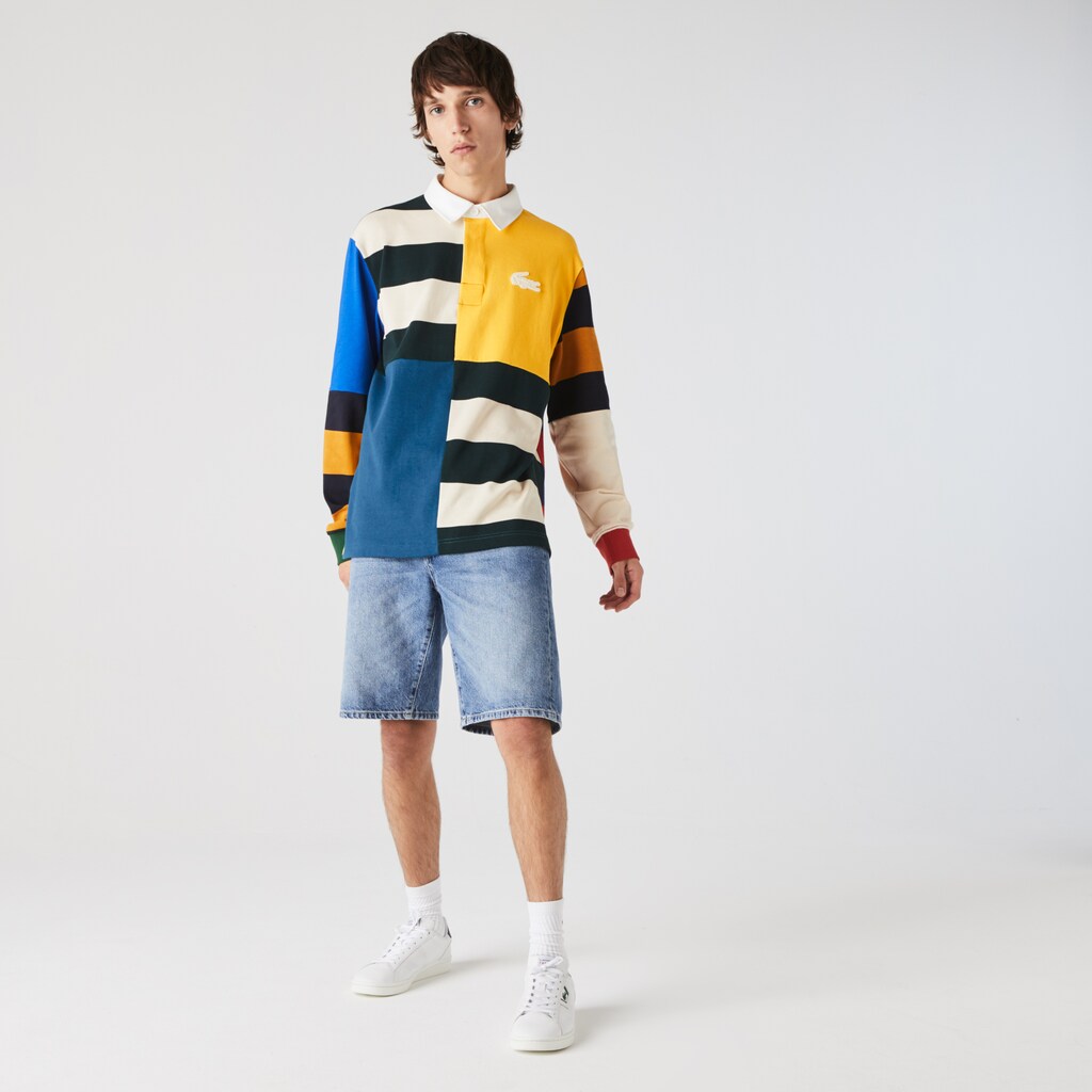 Camisa Polo Amarelas Branco Masculino Lacoste LIVE Relaxed Colorblock Rugby GY6-52275E5
