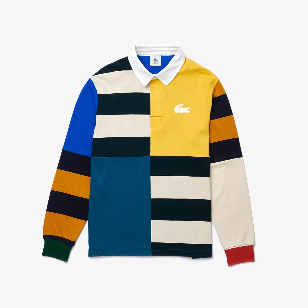 Camisa Polo Amarelas Branco Masculino Lacoste LIVE Relaxed Colorblock Rugby GY6-52275E5