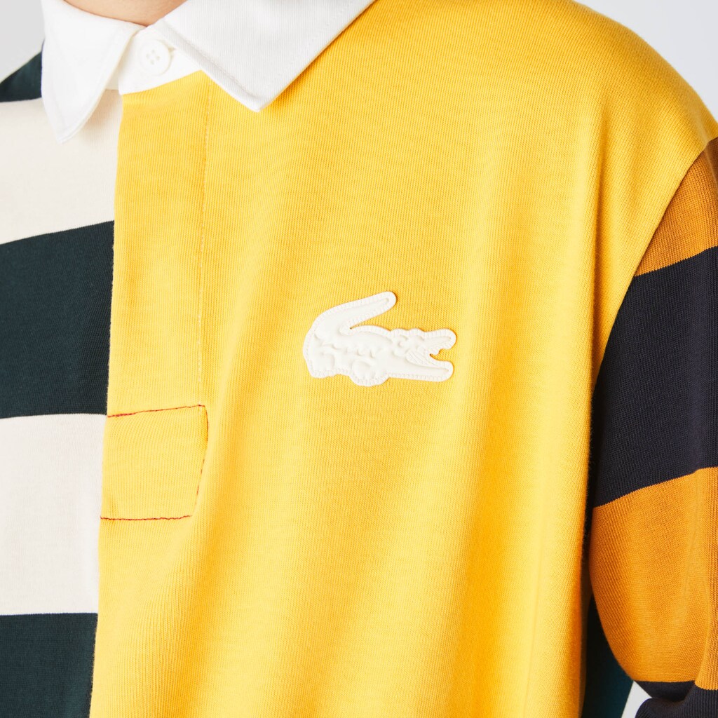 Camisa Polo Amarelas Branco Masculino Lacoste LIVE Relaxed Colorblock Rugby GY6-52275E5