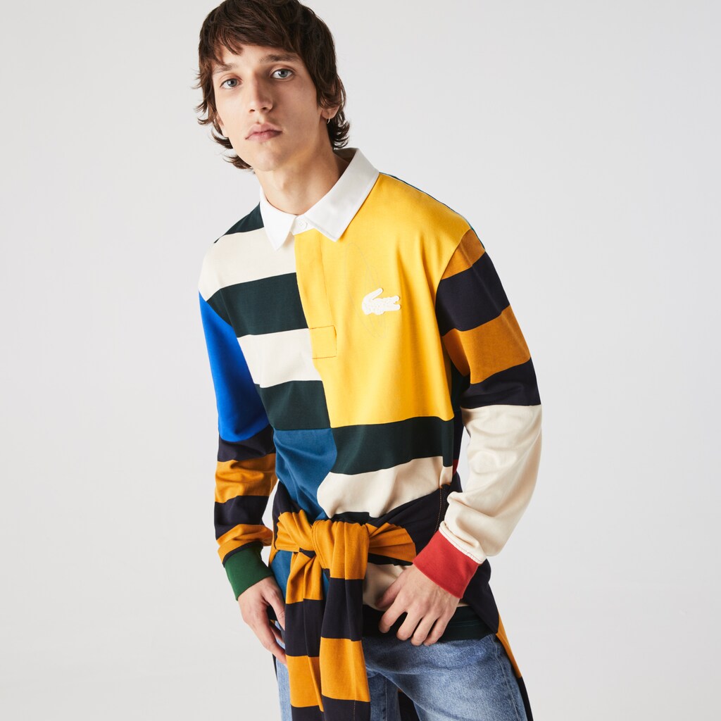Camisa Polo Amarelas Branco Masculino Lacoste LIVE Relaxed Colorblock Rugby GY6-52275E5