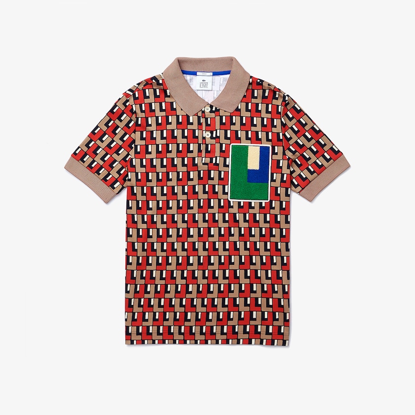 Camisa Polo Bege Vermelhas Masculino Lacoste LIVE Standard-Fit Printed Cotton ZY0-57425U5