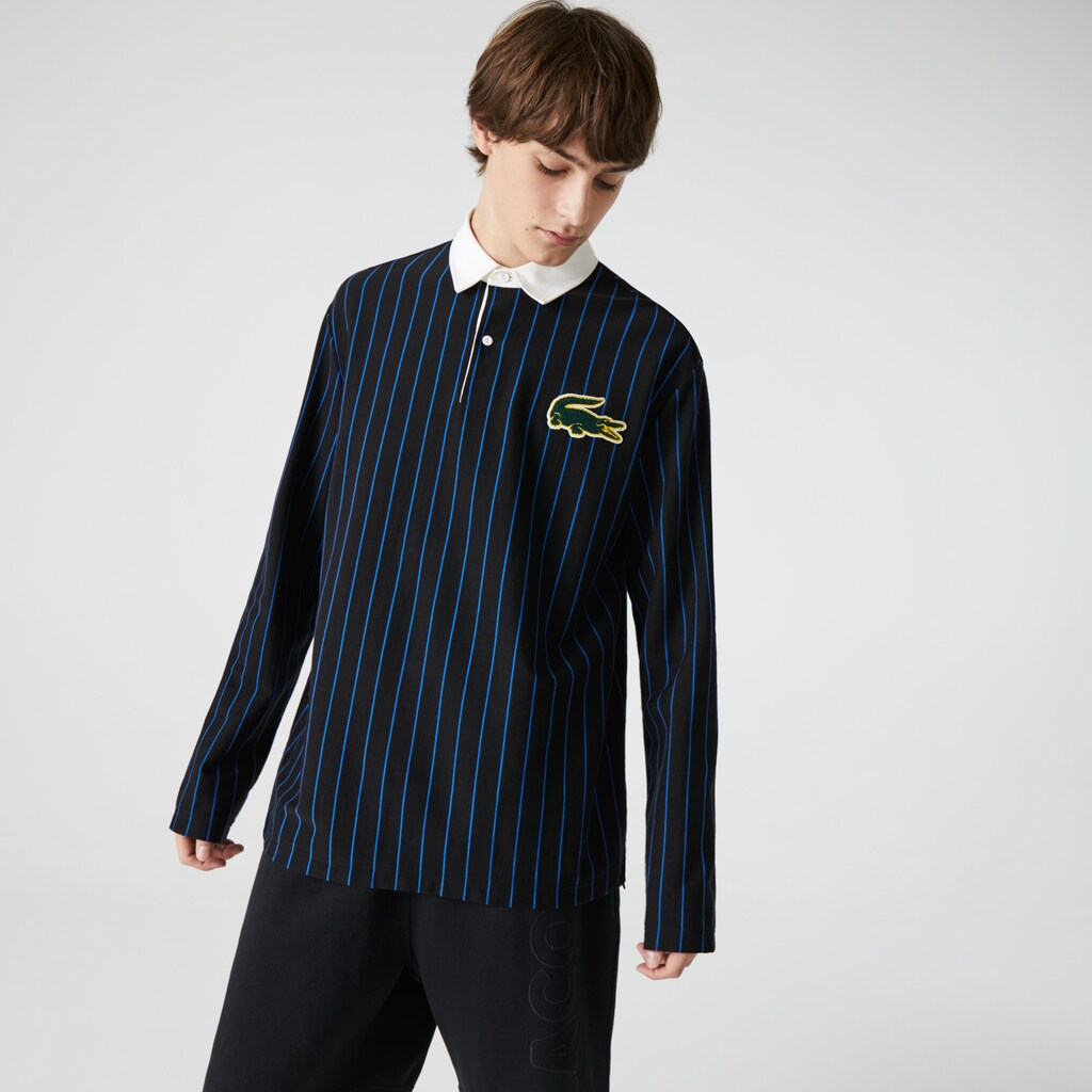 Camisa Polo Pretas Azuis Masculino Lacoste LIVE Striped Cotton DU0-27142Q1