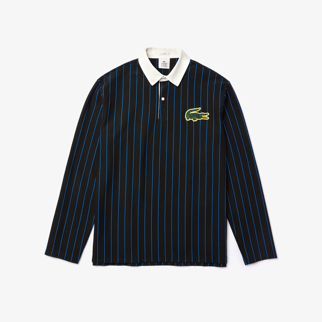 Camisa Polo Pretas Azuis Masculino Lacoste LIVE Striped Cotton DU0-27142Q1