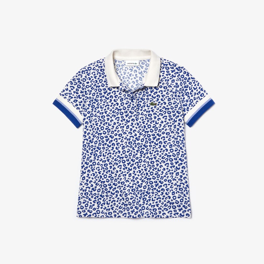 Camisa Polo Branco Azuis Criança Lacoste Leopard Print Cotton Petit Piqué CI6-94209G6