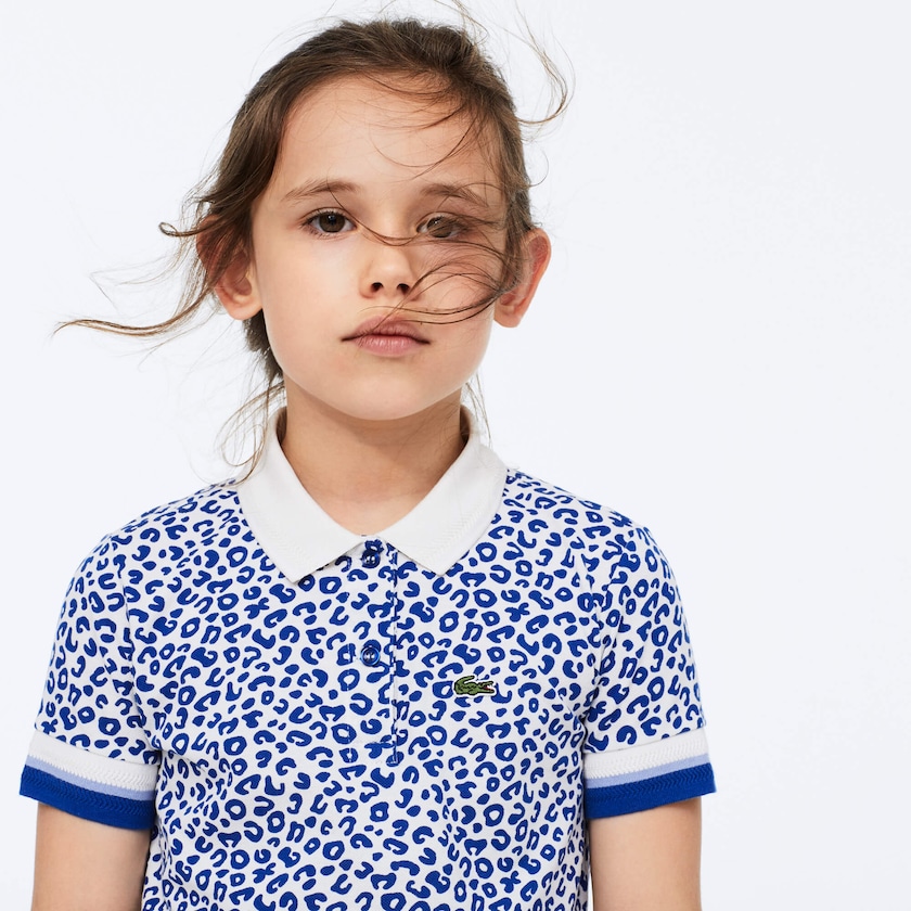 Camisa Polo Branco Azuis Criança Lacoste Leopard Print Cotton Petit Piqué CI6-94209G6