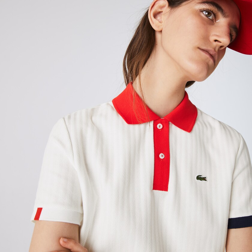 Camisa Polo Branco Vermelhas Azul Marinho Azuis Branco Feminino Lacoste Made In France Regular fit Tricolour Organic Cotton ZA3-11441U6