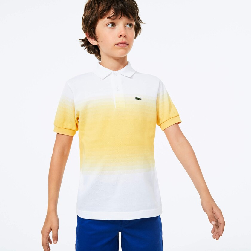 Camisa Polo Branco Amarelas Criança Lacoste Made in France Cotton Petit Piqué Ombré VU3-89438V4