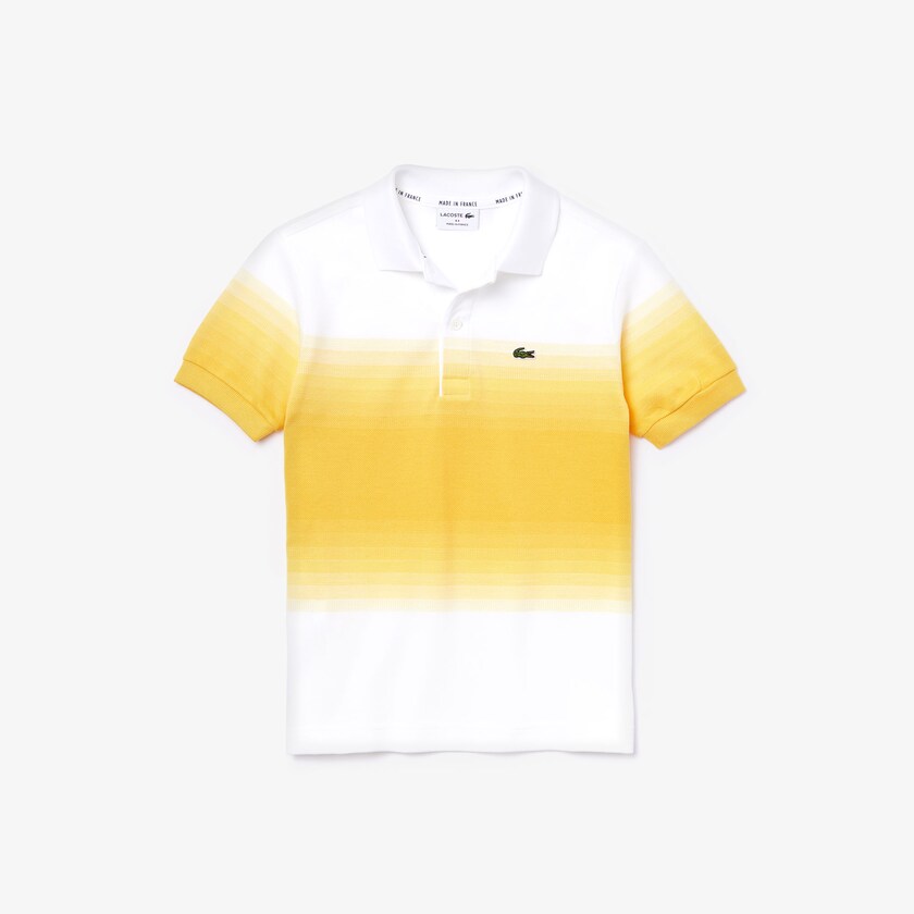 Camisa Polo Branco Amarelas Criança Lacoste Made in France Cotton Petit Piqué Ombré VU3-89438V4