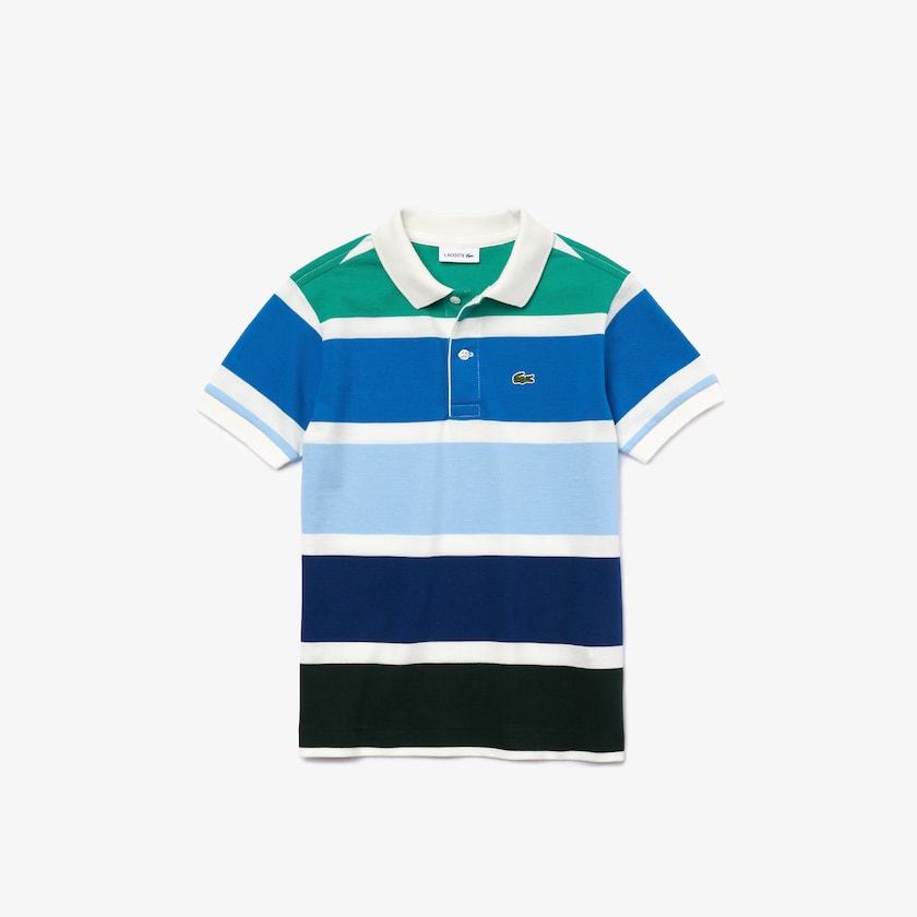 Camisa Polo Branco Azuis Verdes Criança Lacoste Multicolor Striped Cotton Piqué KQ7-40884W2