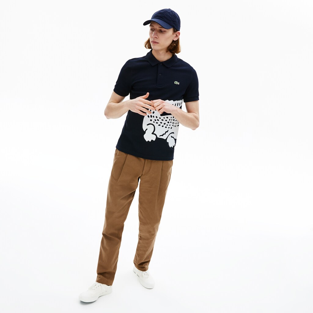 Camisa Polo Azul Marinho Azuis Masculino Lacoste Oversized Crocodile Print ZS0-71747U7