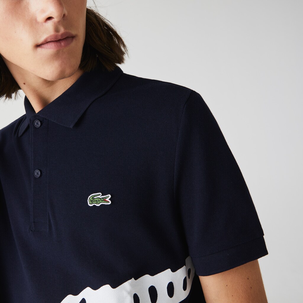 Camisa Polo Azul Marinho Azuis Masculino Lacoste Oversized Crocodile Print ZS0-71747U7