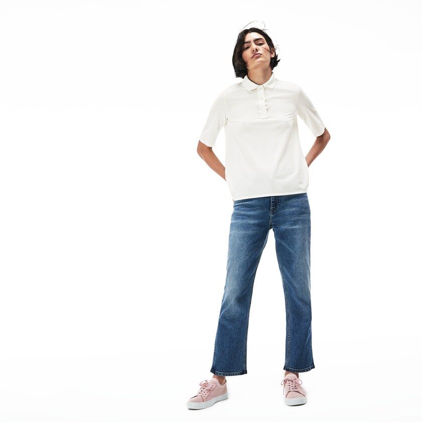 Camisa Polo Branco Feminino Lacoste Pleated Back Petit Piqué DJ3-01070S6