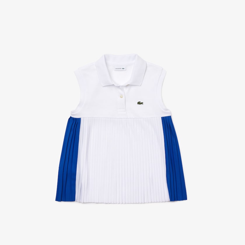 Camisa Polo Azuis Branco Criança Lacoste Pleated Cotton BO1-14961Z2