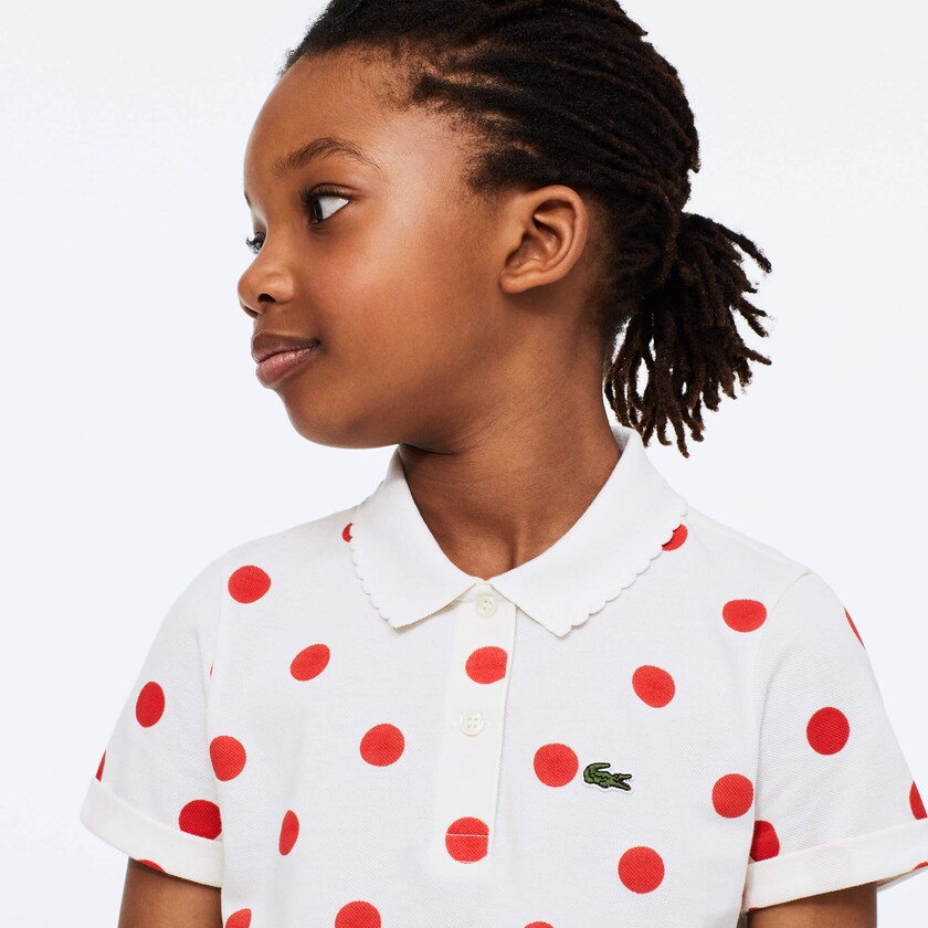 Camisa Polo Branco Vermelhas Criança Lacoste Polka Dot Scalloped Collar Cotton Petit Piqué VM5-92499B2
