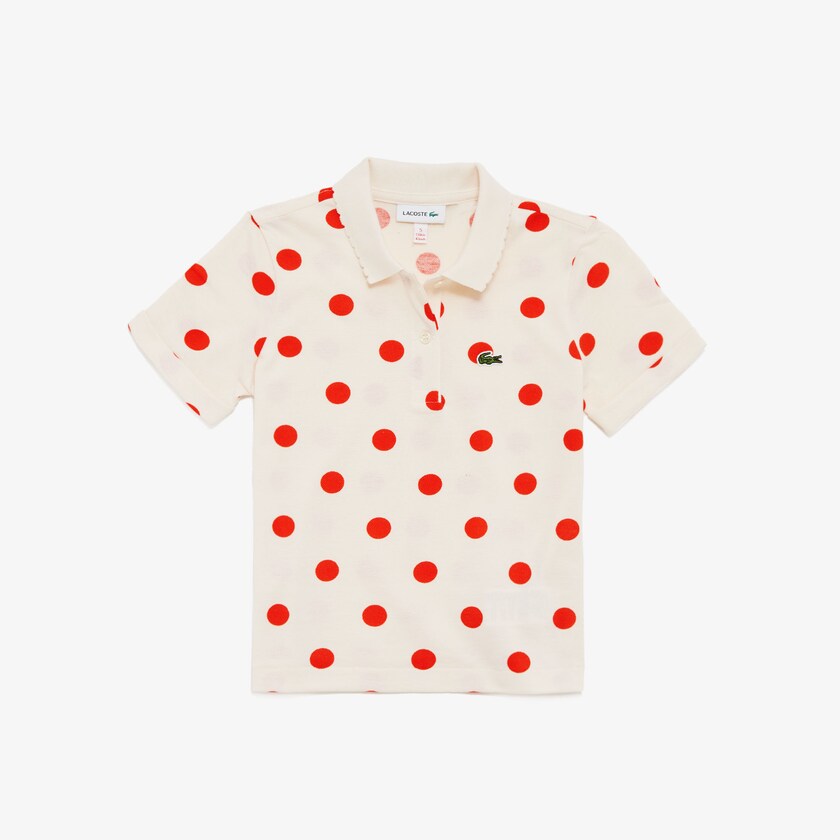 Camisa Polo Branco Vermelhas Criança Lacoste Polka Dot Scalloped Collar Cotton Petit Piqué VM5-92499B2