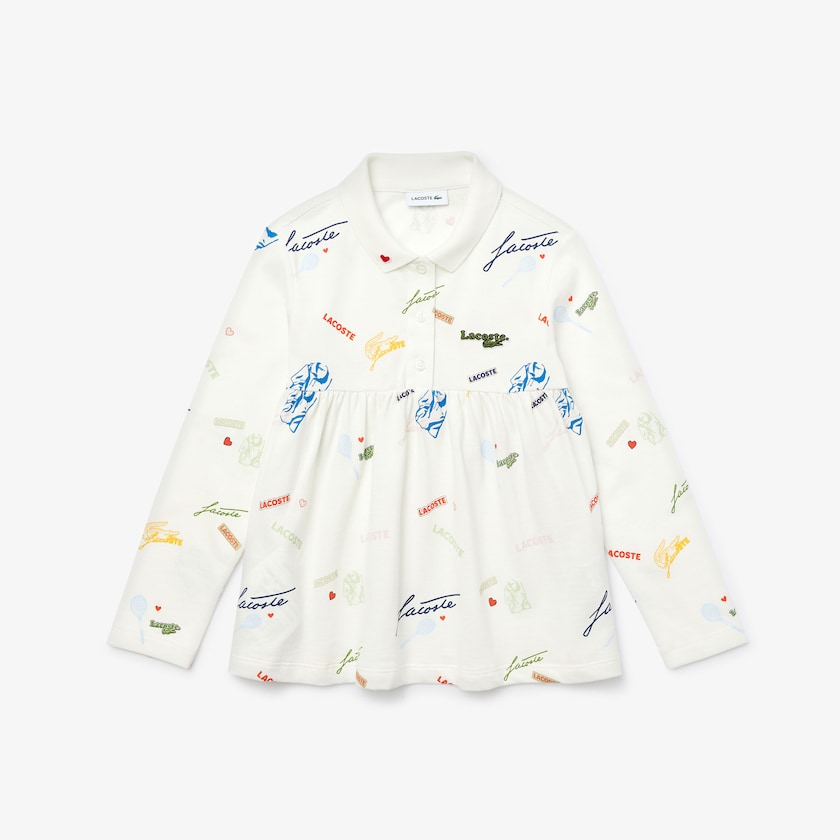 Camisa Polo Branco Criança Lacoste Print Flounced Cotton Piqué TS6-19821R0