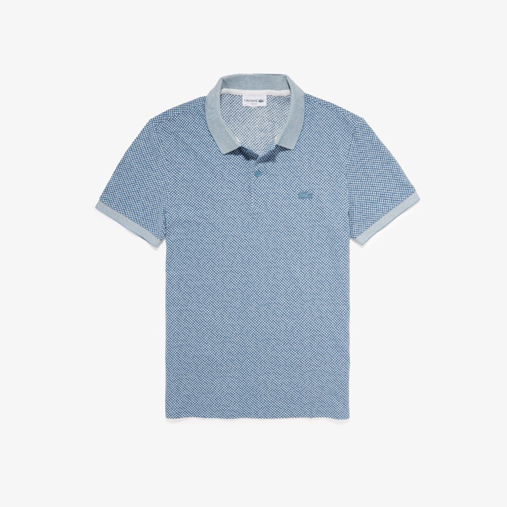 Camisa Polo Branco Azuis Masculino Lacoste Printed Slim Fit Cotton Piqué HW8-43564C3