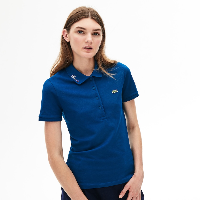 Camisa Polo Azuis Feminino Lacoste Rainbow Script Collar FD1-82568A5