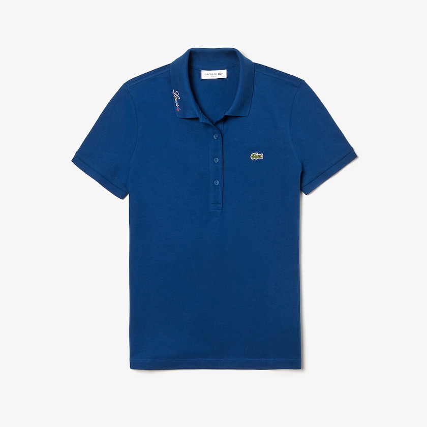 Camisa Polo Azuis Feminino Lacoste Rainbow Script Collar FD1-82568A5