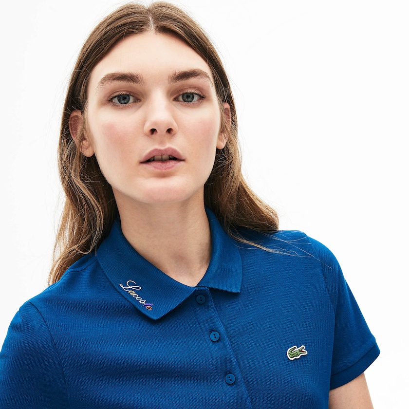 Camisa Polo Azuis Feminino Lacoste Rainbow Script Collar FD1-82568A5
